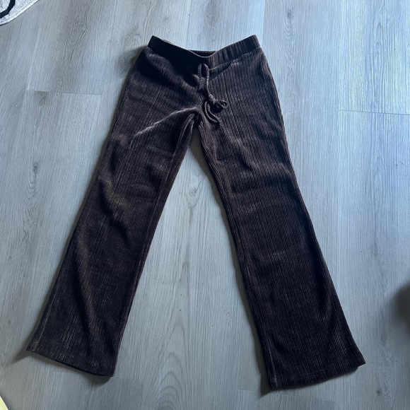 Brown 90s style low rise front tie flared leg pants - Picture 3 of 4